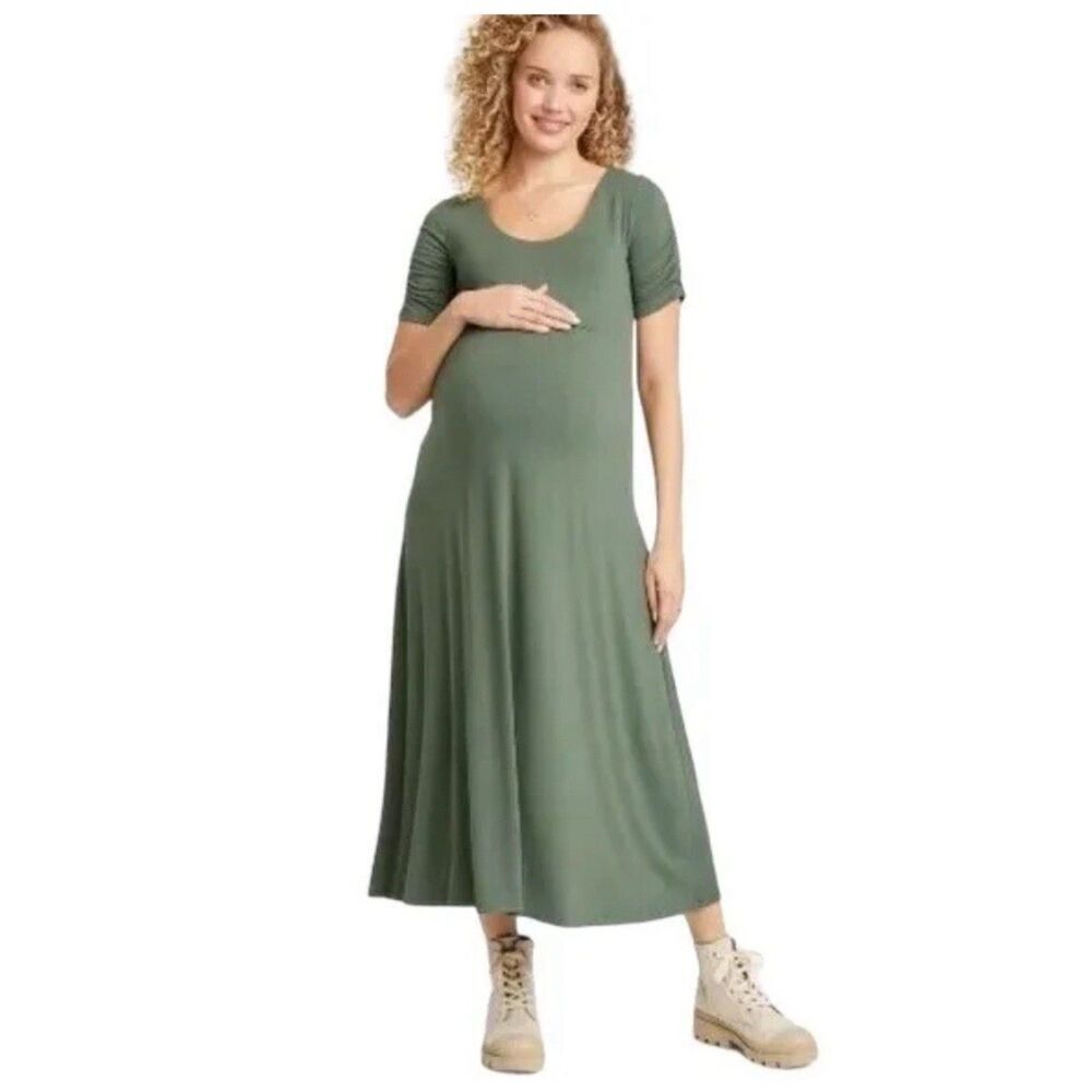 The Nines by Hatch Maternity Maxi Dress Green, Medium (C2)